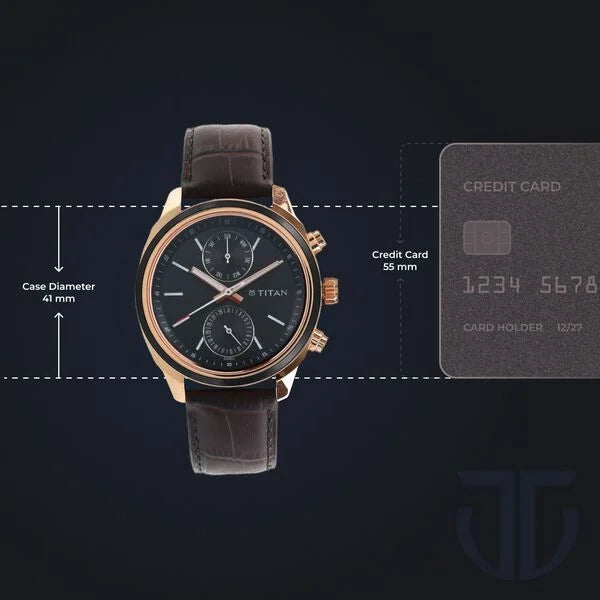 Titan Men’s Chronograph Watch – Black Dial with Brown Leather Strap (3-Month Warranty)