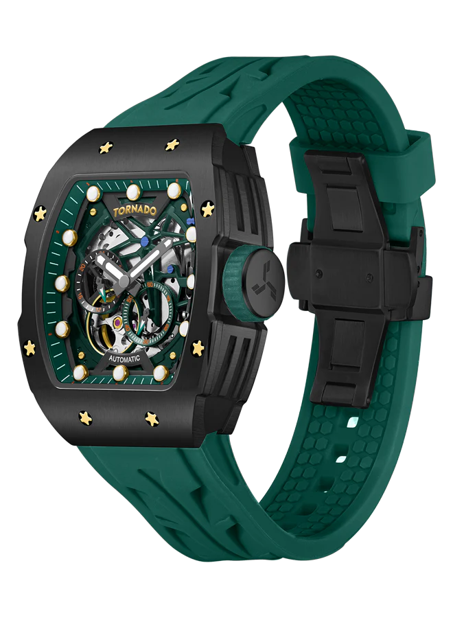 Tornado T24302-BSHB Automatic Skeleton Watch – Green & Black Edition (3-Month Warranty)
