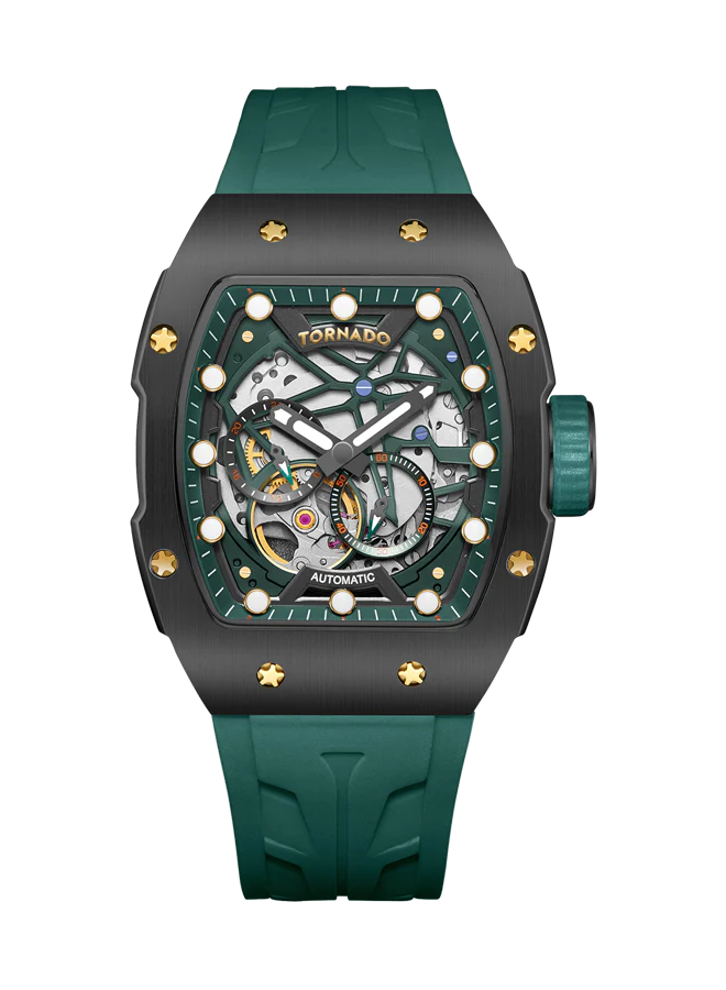 Tornado T24302-BSHB Automatic Skeleton Watch – Green & Black Edition (3-Month Warranty)