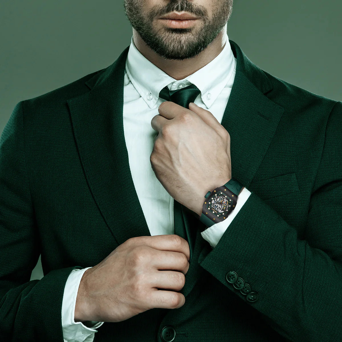 Tornado T24302-BSHB Automatic Skeleton Watch – Green & Black Edition (3-Month Warranty)