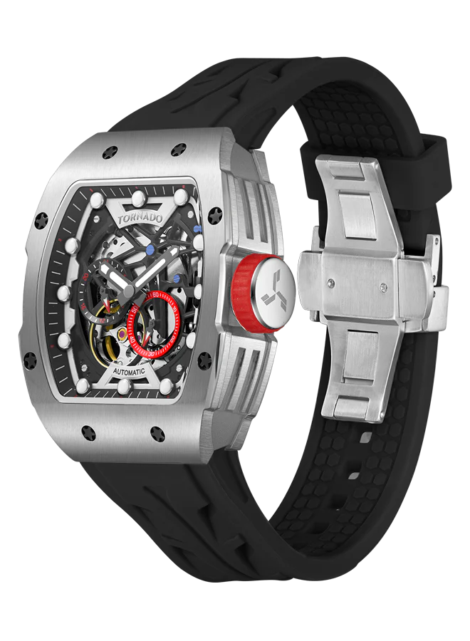 Tornado T24302-SSBB Automatic Skeleton Watch – Silver & Black (3-Month Warranty)
