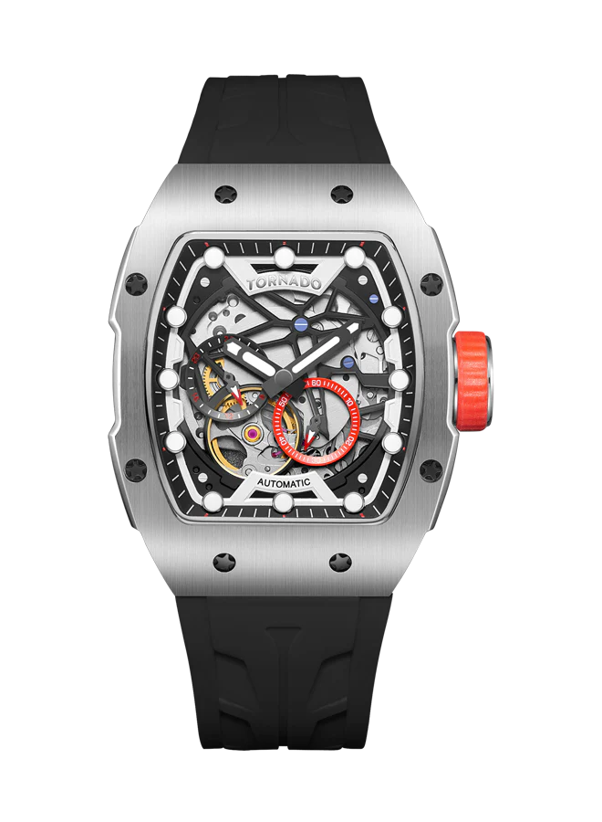 Tornado T24302-SSBB Automatic Skeleton Watch – Silver & Black (3-Month Warranty)