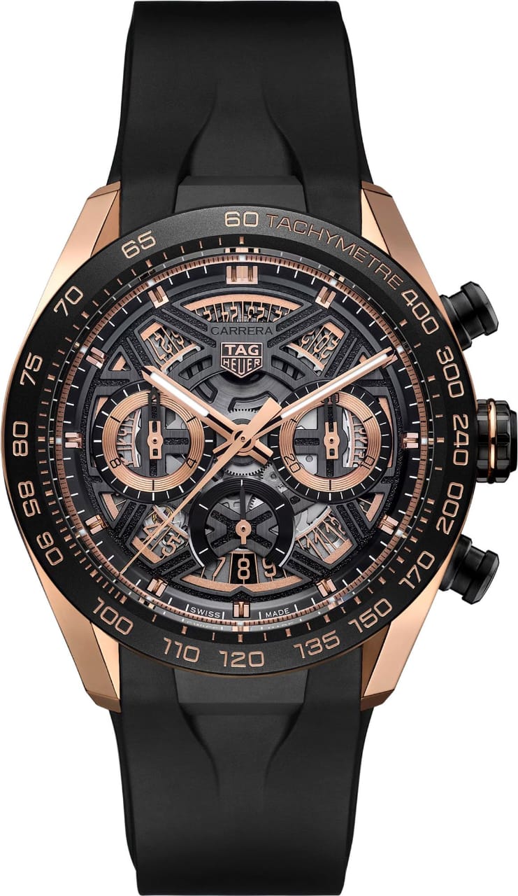 TAG Heuer Carrera Chronograph – Skeleton Dial | Rose Gold & Black Edition (6-Month Warranty)