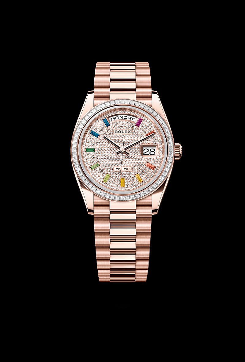 Rolex Day-Date 40 – Everose Gold with Rainbow Diamond Dial (9-Month Warranty)