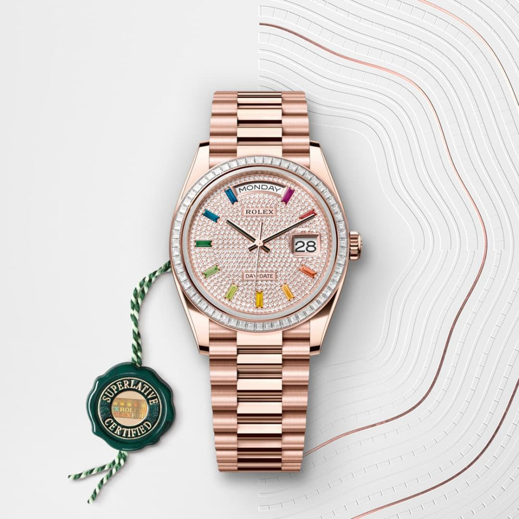 Rolex Day-Date 40 – Everose Gold with Rainbow Diamond Dial (9-Month Warranty)