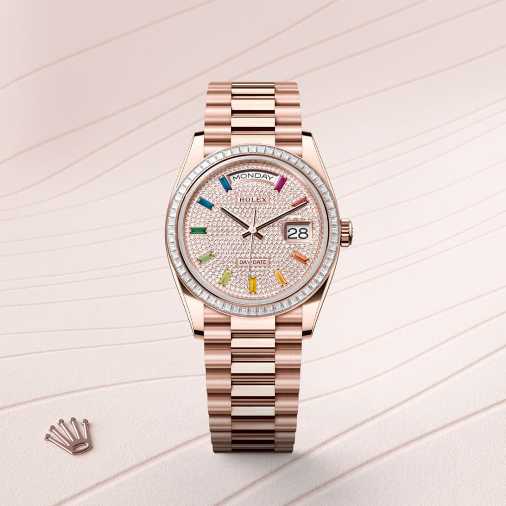Rolex Day-Date 40 – Everose Gold with Rainbow Diamond Dial (9-Month Warranty)