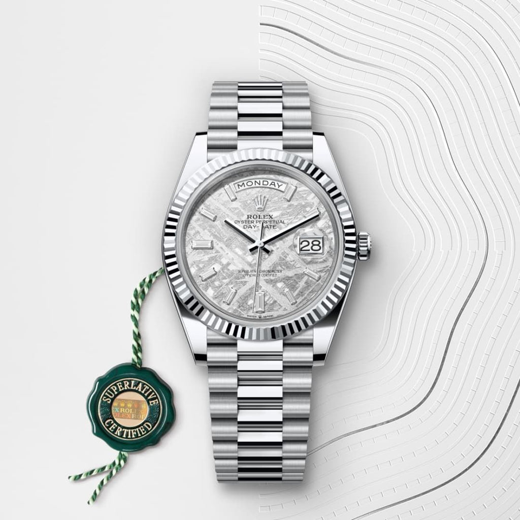 Rolex Oyster Perpetual Day-Date 40 – White Gold Meteorite Dial (9-Month Warranty)