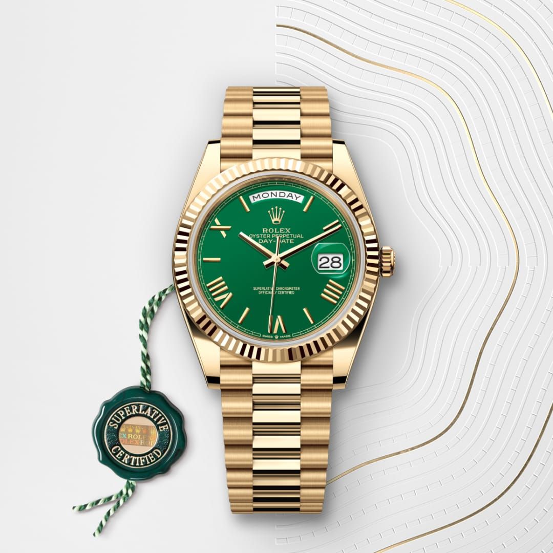 Rolex Day-Date 40 – 18 ct Yellow Gold with Green Dial (9-Month Warranty)