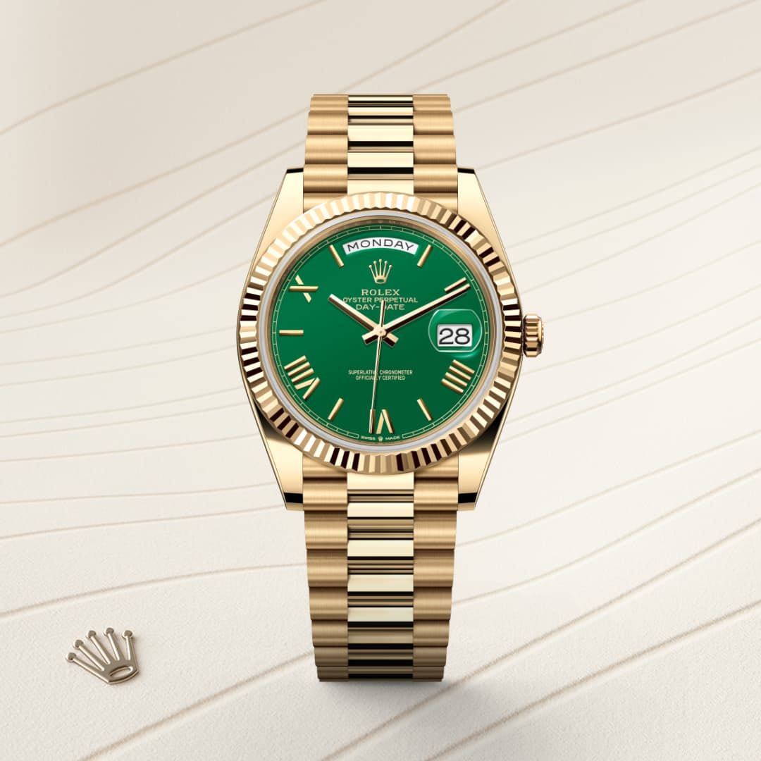 Rolex Day-Date 40 – 18 ct Yellow Gold with Green Dial (9-Month Warranty)
