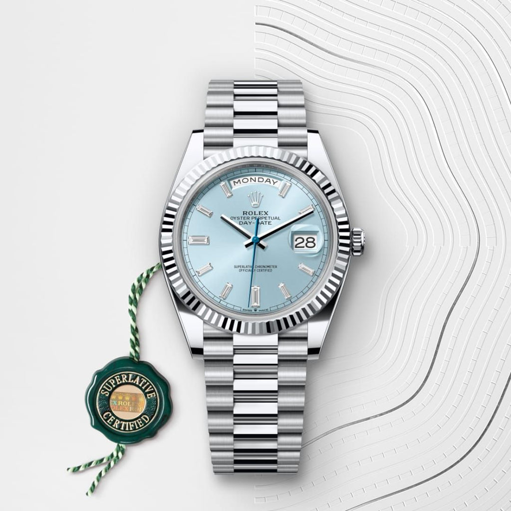 Rolex Oyster Perpetual Day-Date 40 – Platinum with Ice Blue Dial (9-Month Warranty)