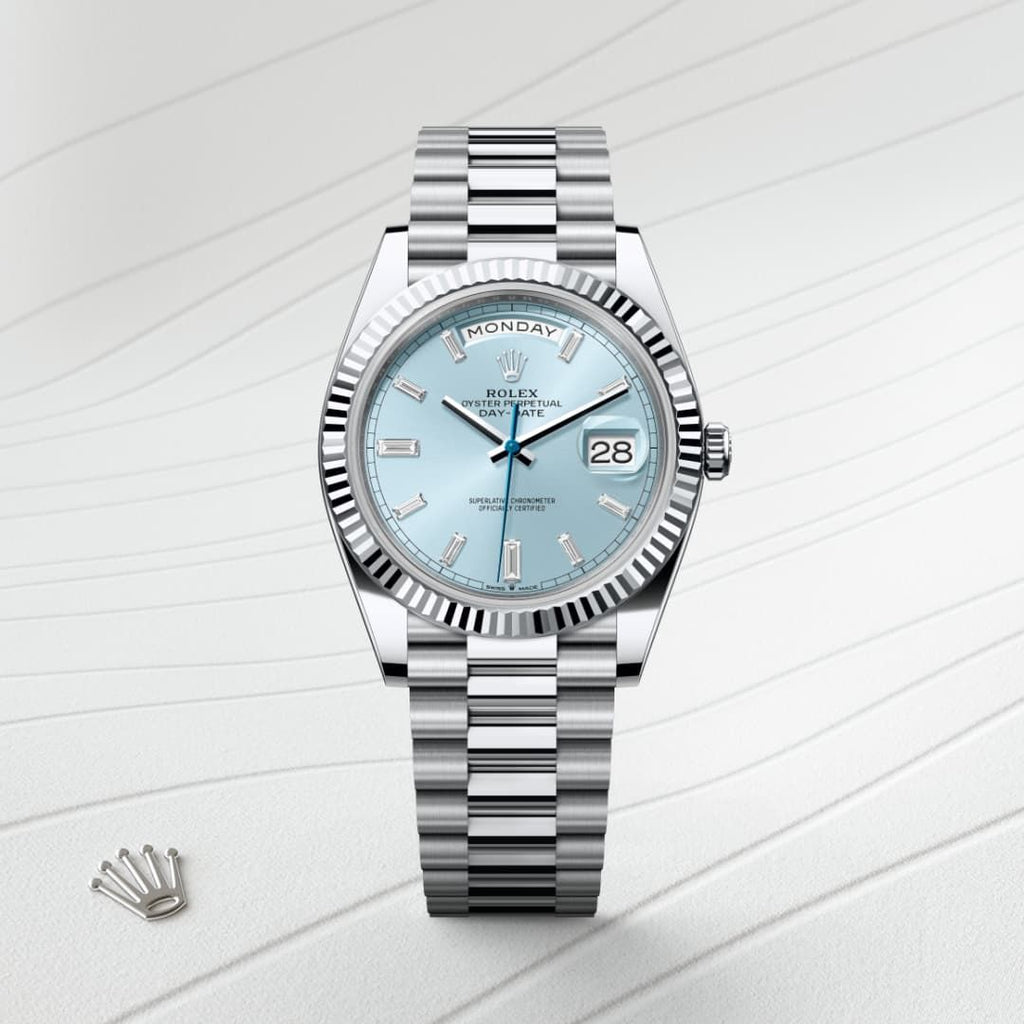 Rolex Oyster Perpetual Day-Date 40 – Platinum with Ice Blue Dial (9-Month Warranty)