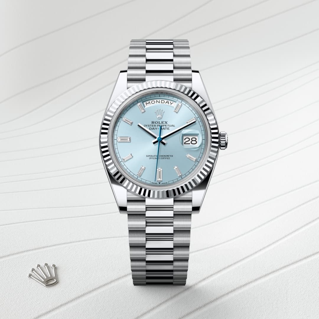 Rolex Oyster Perpetual Day-Date 40 – Platinum with Ice Blue Dial (9-Month Warranty)