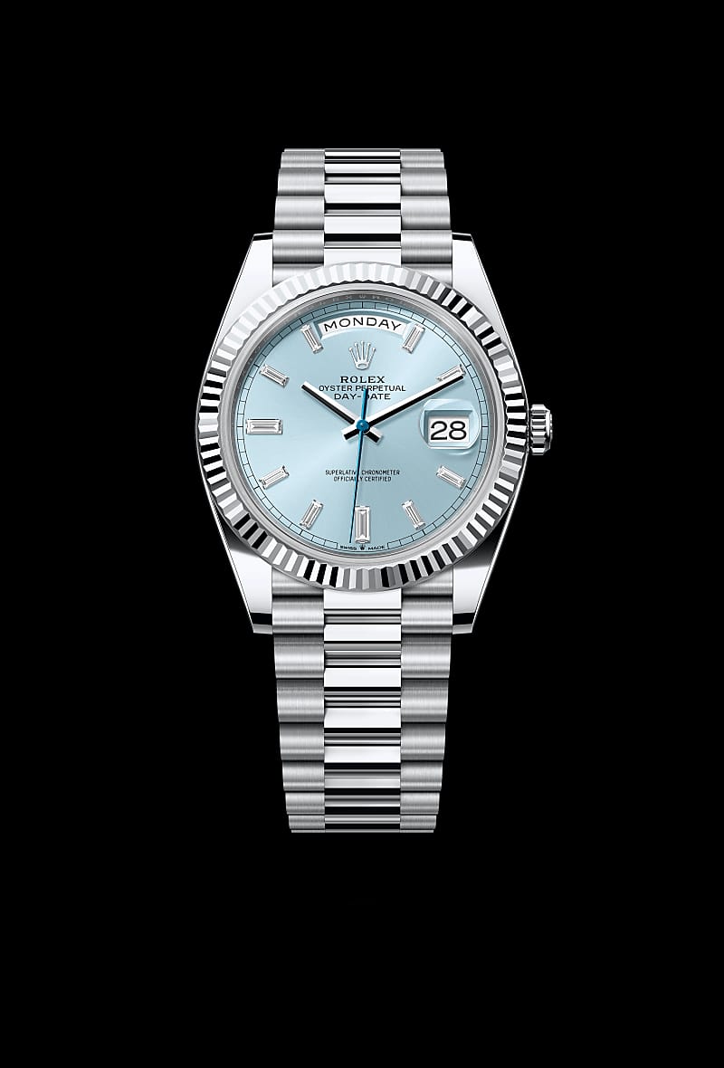 Rolex Oyster Perpetual Day-Date 40 – Platinum with Ice Blue Dial (9-Month Warranty)