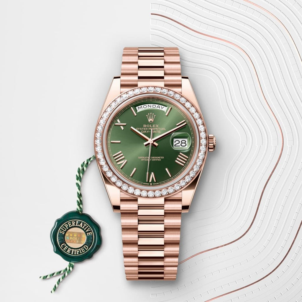 Rolex Day-Date 40 – Everose Gold with Green Dial (9-Month Warranty)