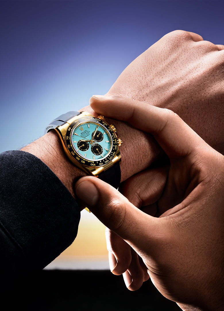 Rolex Cosmograph Daytona – Yellow Gold with Ice Blue Dial (9-Month Warranty)