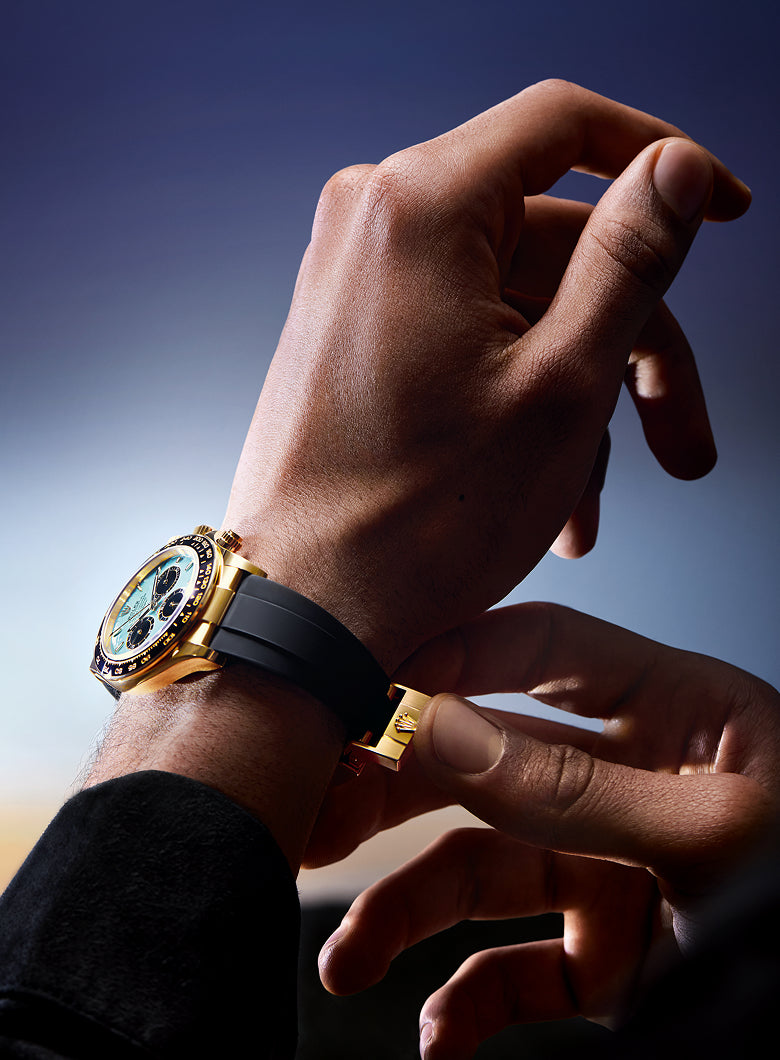 Rolex Cosmograph Daytona – Yellow Gold with Ice Blue Dial (9-Month Warranty)